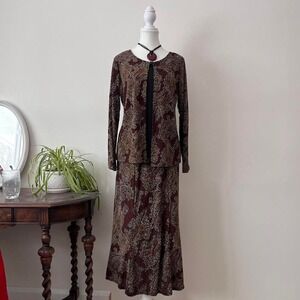 Vintage Notations Matching Skirt and Long Sleeve Paisley Set sz M whimsigoth